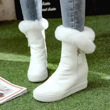 Качественные женские зимние ботинки черного и белого цвета повседневные зимние ботинки на танкетке, увеличивающие рост Теплые ботильоны для женщин с натуральным мехом