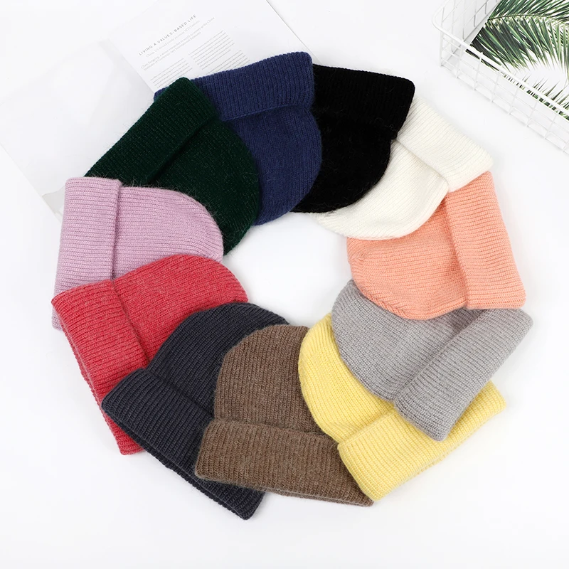 

Women Winter Hat Knitted Beanie Hat Cashmere Knitted Hats for Women Cap Winter Autumn Rabbit Fur Ladies Solid Beanies Bonnet