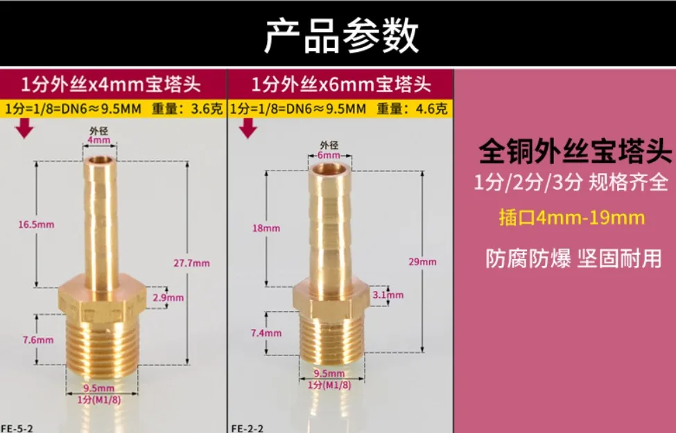 6 мм 8 мм 10 мм латунный фитинг шланга хвостовик 1/" 1/4" 1/" BSP соединитель Соединительный медный соединитель Адаптер газовый шланг соединение