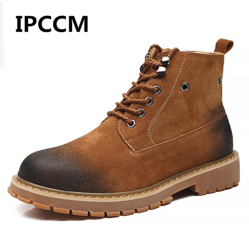 

Martin Boots Men's Leather High Help England Autumn Wild Boots And Velvet Cotton Boots Korean Youth Desert Outdoor