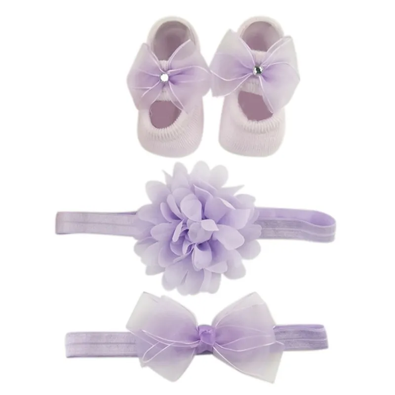 

Newborns Baby Socks Bow Design Cotton Socks with Flower Headband Photography Props Set Baby Socks Props Girl Headband