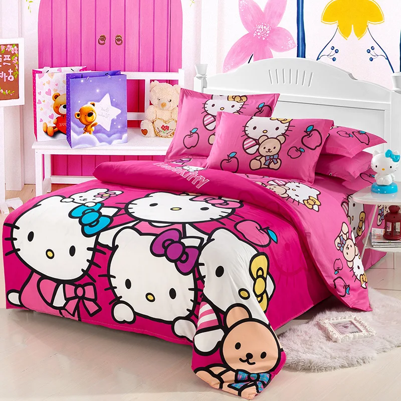Home Textile Hello Kitty Bedding Set Cotton Bed Linen 3/4pcs Include Duvet Cover Bed Sheet Pillowca