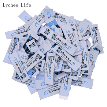 

Lychee Life 50/100pcs Handmade With Love Washable Cloth Polyester Labels DIY Colthes For Sewing Bag Garment Tags