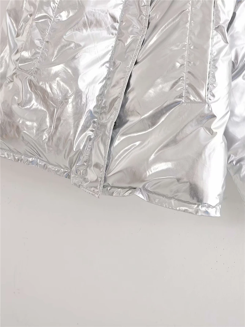 LUNDUNSHIJIA Новая зимняя Женская хлопковая стеганая куртка модная Серебряная супер Свободная куртка пальто женские парки с большими карманами