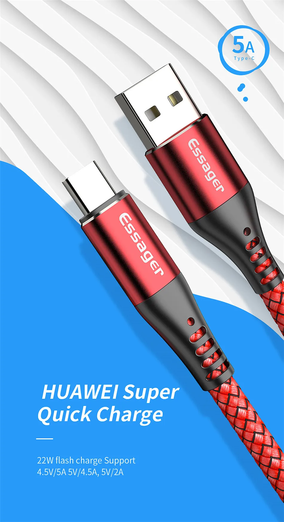 Кабель Essager 5A usb type-C для huawei mate 20 10 P30 P20 Pro Lite USBC Быстрая зарядка type-C кабель для мобильного телефона USB-C шнур зарядного устройства