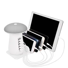 Ночник в форме машрума, Настольный светильник с 5 usb-портами, зарядным адаптером для мобильного телефона 30 Вт 3,0, быстрое зарядное устройство