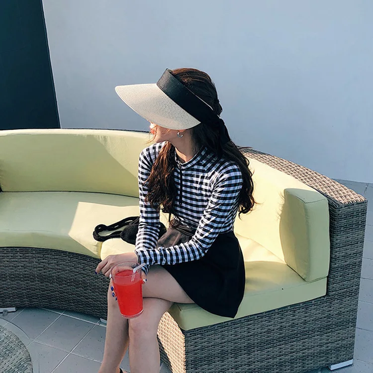 

2020 Hot Springs Season New Style Triangular One-piece Long Sleeve Split Skirt-Conservative Slim Fit WOMEN'S Swimsuit