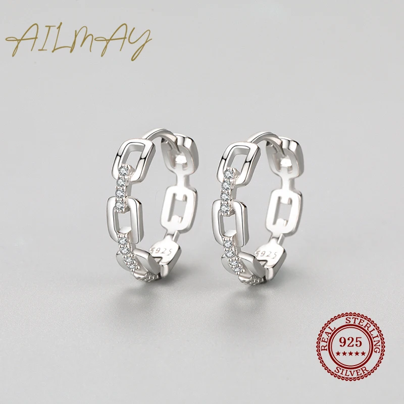 Ailmay Orecchini in argento sterling 925 genuini a forma di catena di moda per le donne Abbaglianti fibbie per orecchie CZ Gioielli da sposa eleganti e raffinati  36