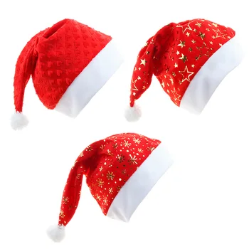 

12Pcs Short Plush New Year Christmas Hats Adults Kids Children Costume Love Snowflake Stars Festival Sequins Cloth Hat For Gifts