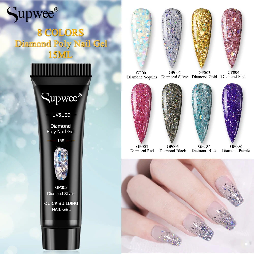 

SUPWEE 15g Semi-permanent Glitter Poly Extension Nail Gel Professional for Manicure Nail Art Design Nail Acrylic UV Gel