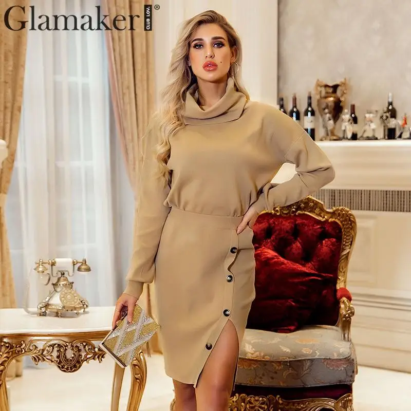 Женское облегающее платье Glamaker вязаное платье-свитер с воротником под горло и