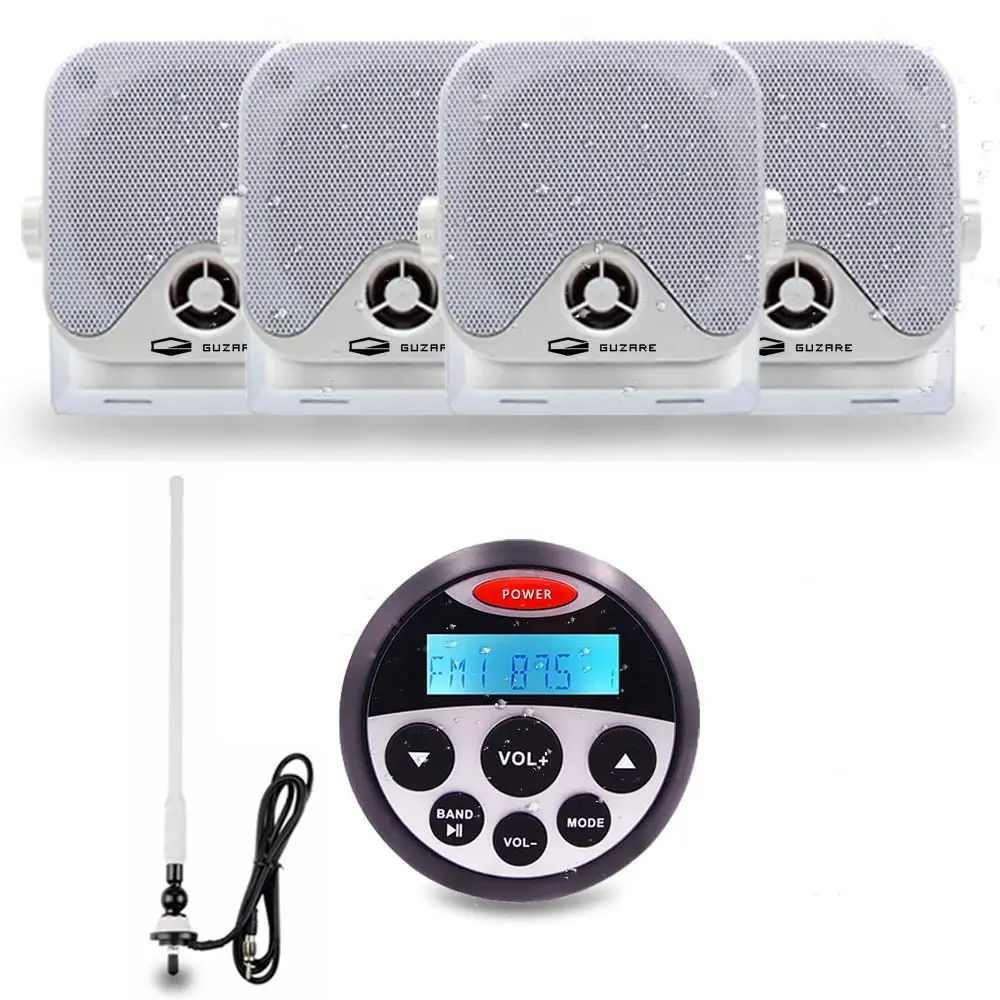 

Marine Radio Stereo Audio Bluetooth Receiver Car MP3 Player FM Antenna+2 pairs 4 inch Waterproof Heavy Duty Box Marine Speakers