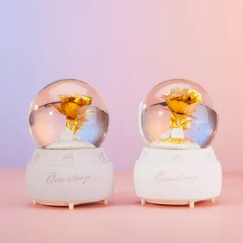 

Golden rose Crystal Ball Battery Light Home Decoration Music box resin crafts LED Lights Room Layout Glass Ball Decorative