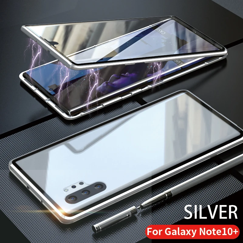 Silver Note 10 Plus Note10+ 360 Полный Корпус Передняя Задняя Изогнутая Стеклянная Магнитная Адсорбция металлический корпус для samsung Galaxy Note 10 Note10 Plus Note10plus - Color: Silver Note 10 Plus