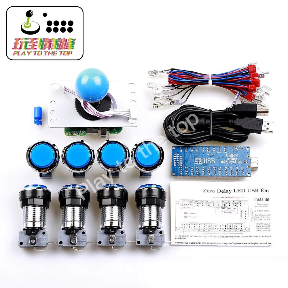 Zero Delay PC Комплект Аркады своими руками 5pin 8Way джойстик+ хромированная световая кнопка с микропереключателем для Mame Jamma& Fighting Game