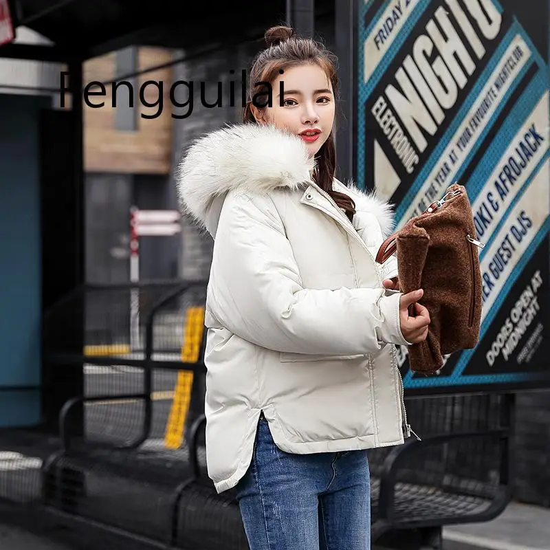 

2020 Down Jacket Female Winter Coats Big Fur Collar Slim Warm Padded Overcoat Cotton Parka Women Thick Short Winter Jackets Coat