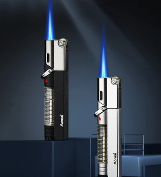 

Creative gas lighter direct impact windproof blue flame metal mini slender lighter grinding wheel inflation cigar lighter