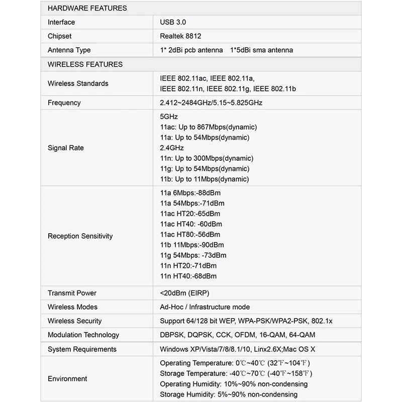 Kebidu 1200 Мбит/с приемник сетевой карты USB 3,0 с антенной беспроводной Wifi адаптер двухдиапазонный для настольного ноутбука 802.11ac стандарт