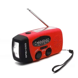 Protable mão rádio manivela solar dínamo alimentado am/fm/noaa tempo rádio uso de emergência led lanterna e banco de potência