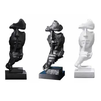 

Abstract Sculpture Figurine Silence Is Gold Statue Resin Ornaments Office Home Desk Decoration Modern Art Resin Craft