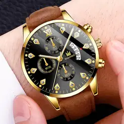 Модные мужские коричневые часы кожаный ремешок из нержавеющей стали аналоговые кварцевые наручные Мужские часы Мужские Роскошные деловые