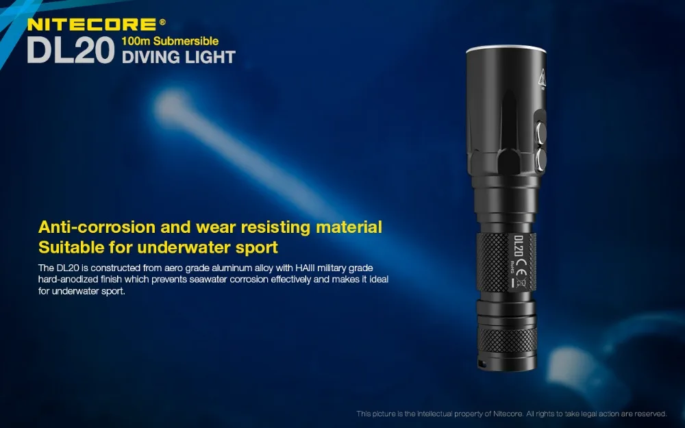 NITECORE DL20 подводный фонарик CREE XP-L HI V3 max 1000lm бросок 223 м 100 м Водонепроницаемый погружной Дайвинг свет с батареей