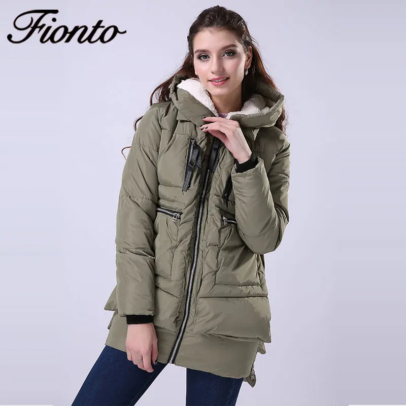 

FIONTO Women Winter Hooded Warm Coat Plus Size Cotton Padded Jacket Female Long Parka Womens Wadded Jaqueta Feminina F008-1