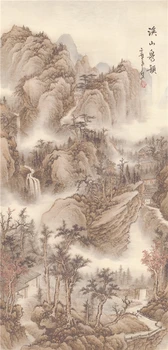 

Asian Wall Scroll Art, Fengshui Home Decoration Artwork, Chinese Traditional Silk Scroll Painting Wall Pictures -Mountain Spring