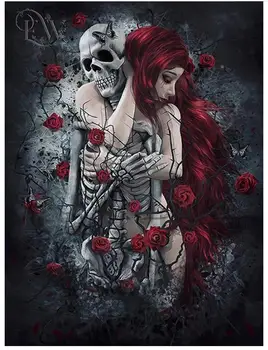 

rose diamond mosaic women skull diamond art painting drawing lovers stones picture wall paper decor stickers embroidery stitch