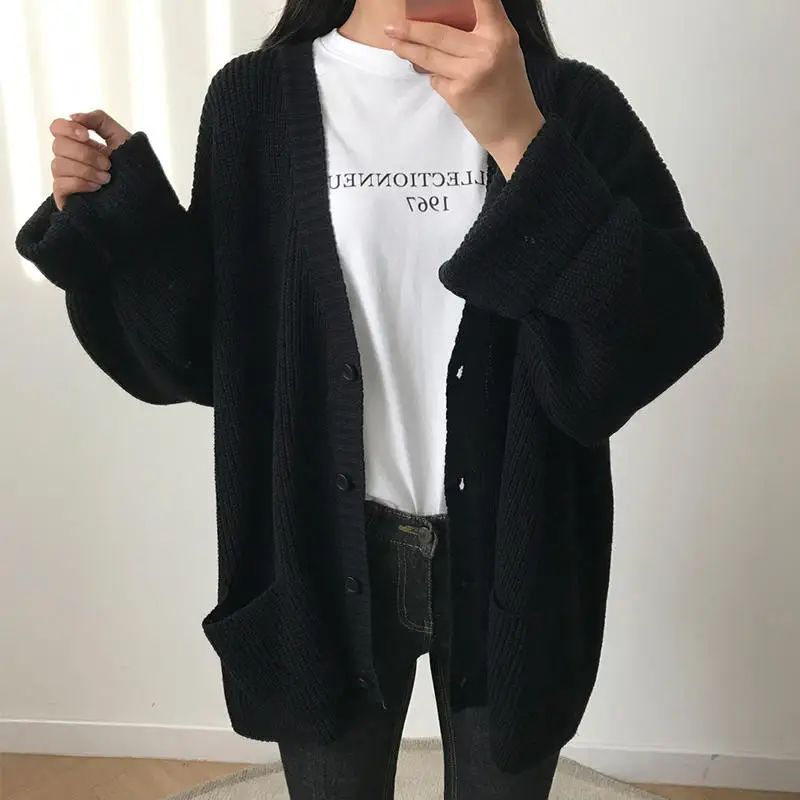 

Spring and Autumn Cardigans Sweater Women Casual Long Sleeve Knitted Cardigan Female Coat Loose Outerwear Sweater Cardigan Q1792