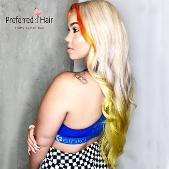 

Preferred Brazilian Remy Ombre Blue Full Lace Human Hair Wigs PrePlucked Highlight Lace Front Wig Transparent Lace Wig For Women
