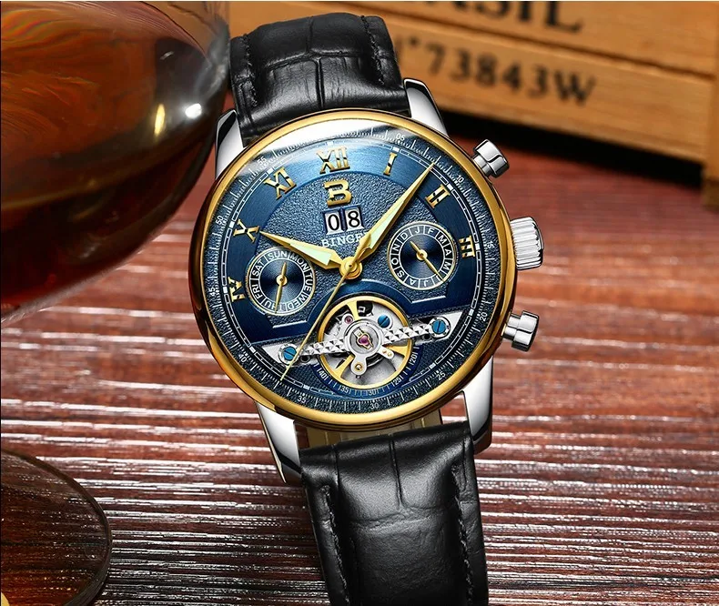 Швейцарские BINGER часы мужские люксовый бренд Tourbillon несколько функций водонепроницаемые Механические Мужские наручные часы B-8603M-6
