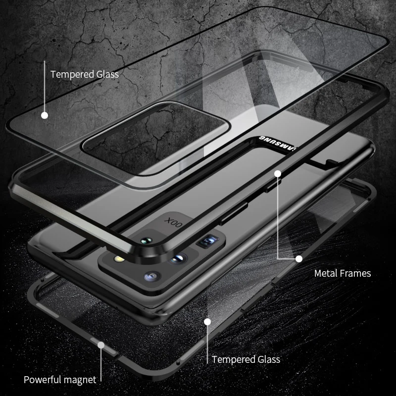 Роскошный чехол для Samsung Galaxy S20 Plus Ultra с полной защитой 360 Магнитный закаленным