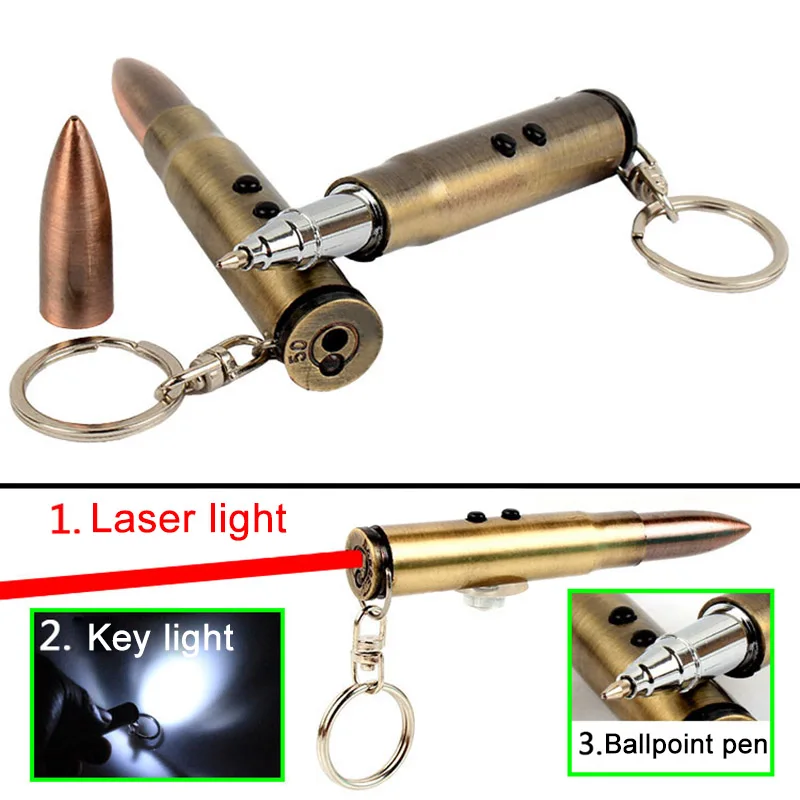 4 in 1 Multifunction Outdoor Self-defense Flashlight Bullet Shaped Pen Survival EDC Laser+Light+Hammer+Ballpoint Self Defense |