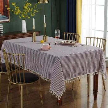 

Cotton Blend Garden Home Decor Easy Clean Restaurant Table Cloth Kitchen Hotel For Party With Tassel Washable Checkered Dinning