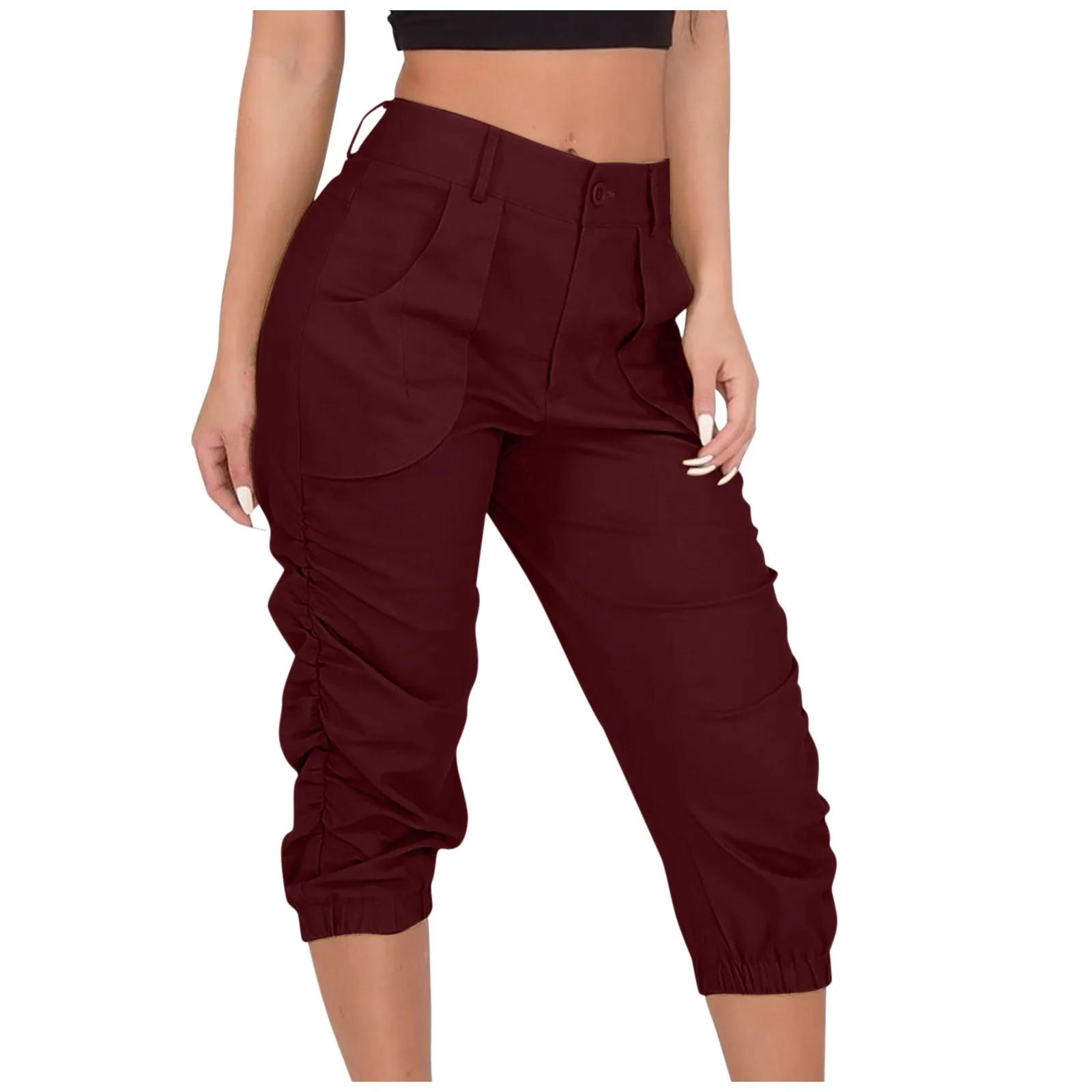 brown leggings Summer Woman Pants Casual Cropped Trousers Capris Harem Pants Beam Foot Pants Pocket Fashion Loose Cargo Pants Mujer 2021 3 spanx faux leather leggings Leggings