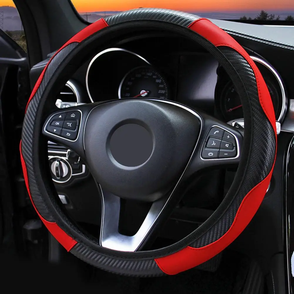 1* 15'' 38cm Sport Leather Anti-Slip Car Auto Steering Wheel Cover Decoration