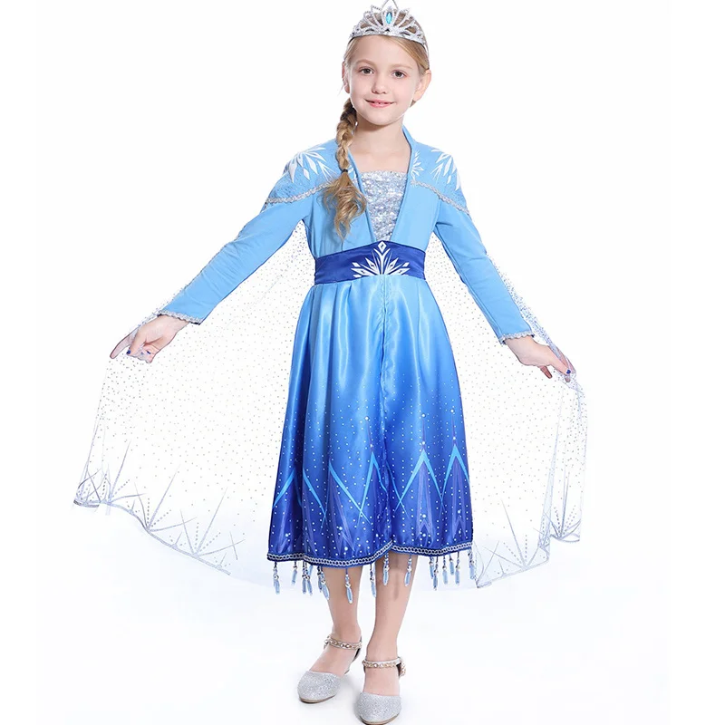Платья «Эльза» для девочек; костюмы принцессы для рождественской вечеринки, костюмированной вечеринки, дня рождения; комплект аксессуаров «Эльза»; детская одежда для девочек - Цвет: Dress A