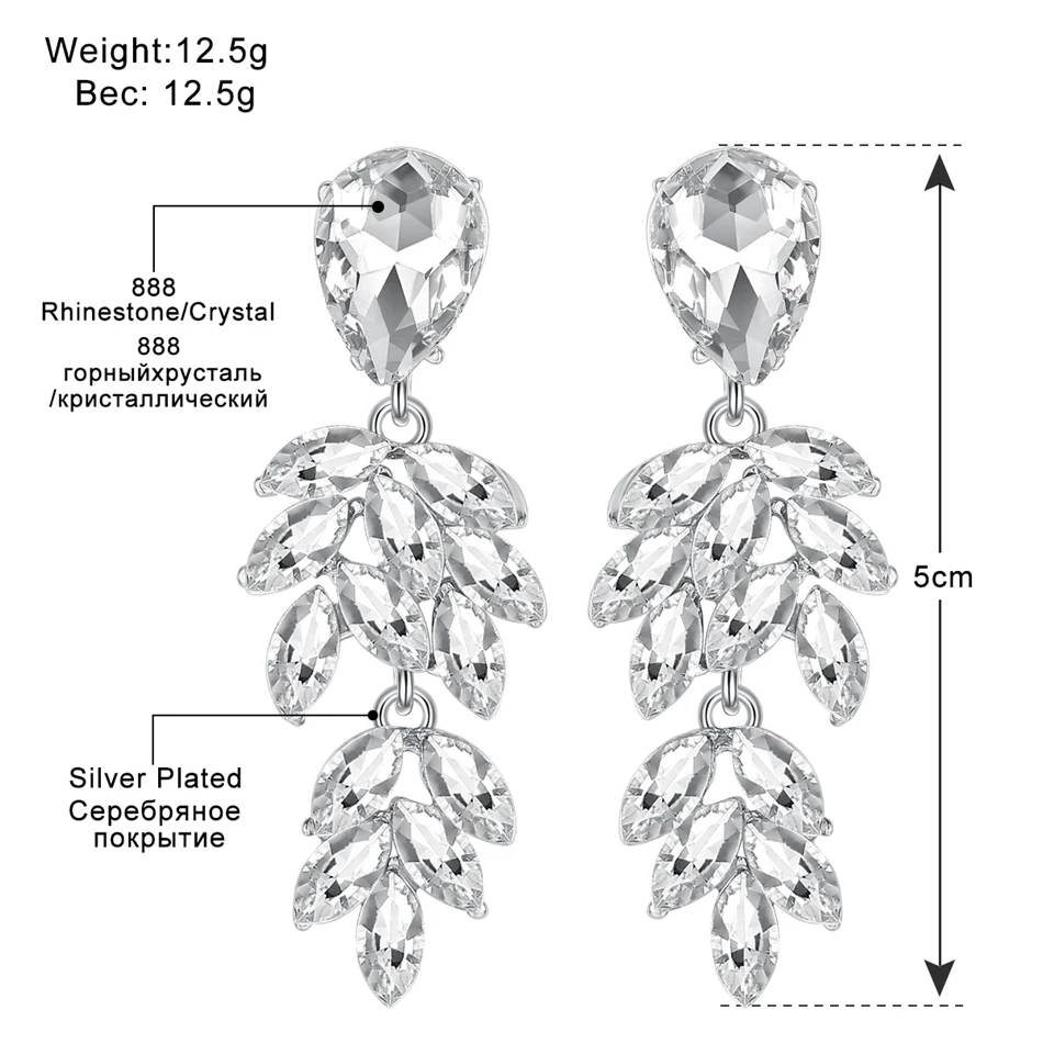 Mecresh Silver Color Leaf Hair Comb Earrings Set Luxury Horse Eye Crystal Bridal Wedding Jewelry Sets for Women MEH1088+FS324