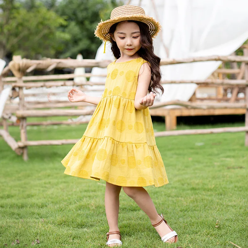 Новинка года; детское платье в горошек для подростков повседневная одежда для маленьких девочек хлопковые детские свободные платья для девочек; цвет красный, желтый; школьное праздничное платье
