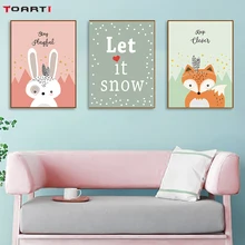 Мультфильм племя Лесной животных плакат и принты кролик медведь лиса холст живопись на стене картина для детей спальня домашний декор