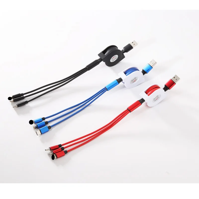 

Dragging 3 Telescopic Data Wire Three-in-One Phone Charger Creative Three Head Streamer Data Cable Gift Customization