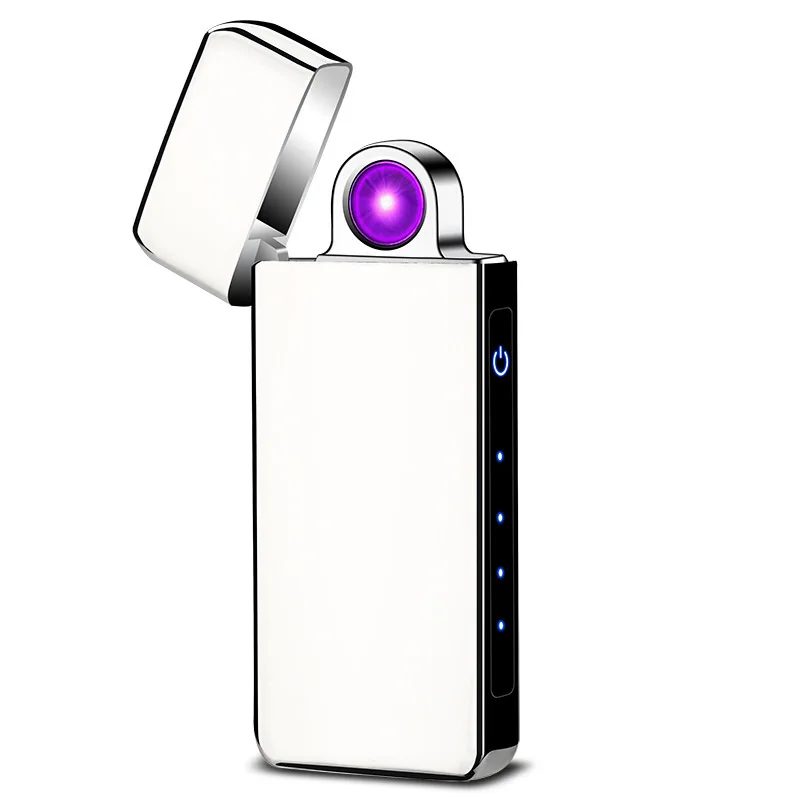 Вращающаяся пожарная USB перезаряжаемая Электронная зажигалка индукция отпечатков пальцев ветрозащитная зажигалка с аркой для сигарет творческие подарки для мужчин - Цвет: Серебристый