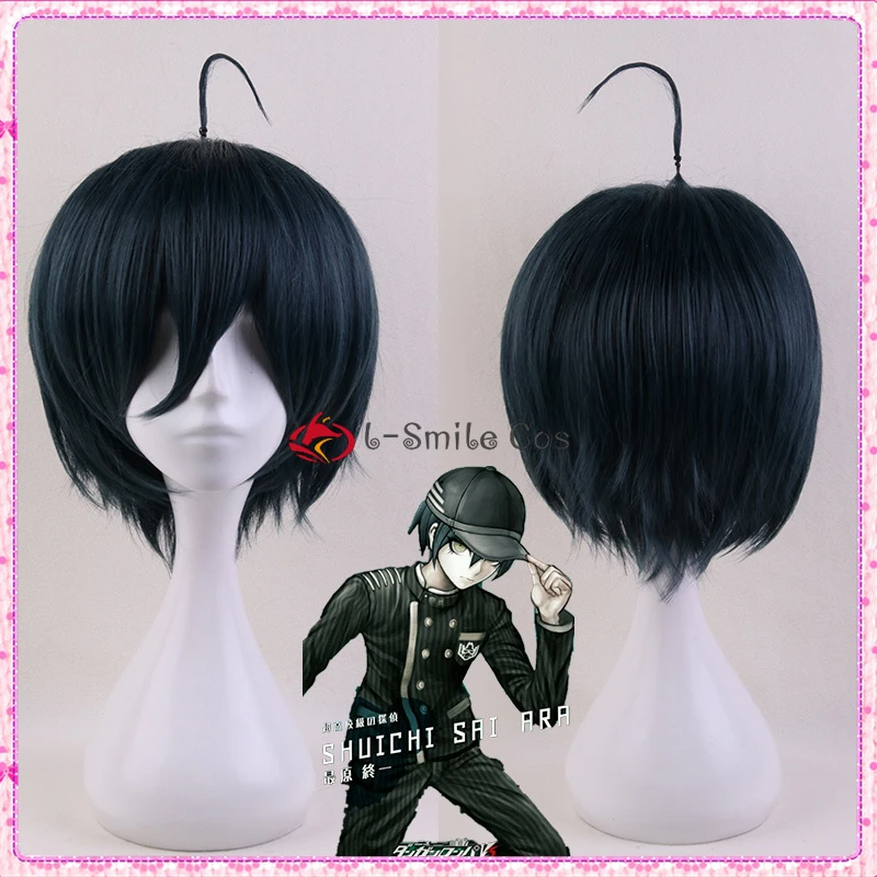 Anime New Danganronpa V3 Saihara Shuichi Cosplay Graphite Blue Hair Party Wigs Anime New Danganronpa V3 Saihara Shuichi Cosplay Graphite Blue Hair Party Wigs