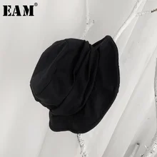 [EAM] женские черные плиссированные раздельные шляпы для рыбалки, новые круглые купольные темпераментные модные Универсальные весенне-осенние 19A-a540