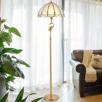 

European copper living room decoration floor lamp fashion luxury American floor lamp retro study floor lamp copper lamp feiguang