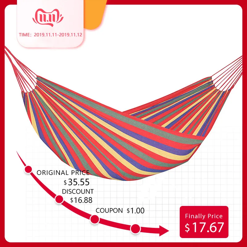 Двойной широкий толстый брезентовый гамак с двумя ремешками и одной сумкой для переноски, портативный анти-слеза Hamac для наружного альпинизма, подвесной Hamak