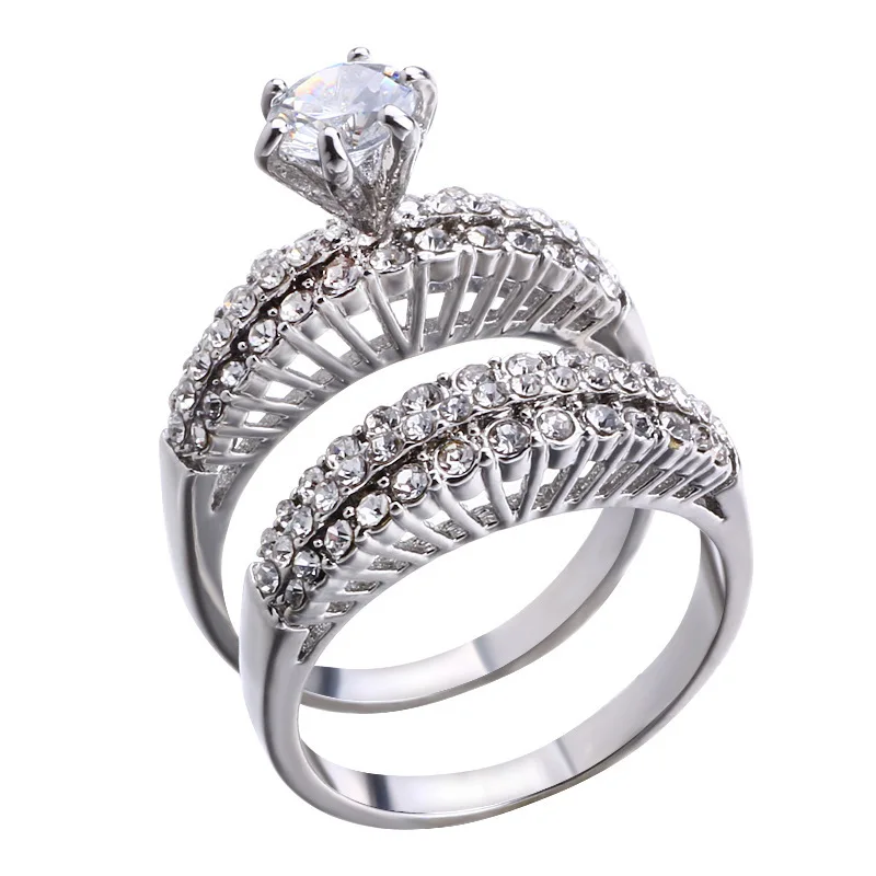 

2020 New Ring Zircon Plated Platinum Couples Set Fashion Luxury Fine Jewelry Charm Ladies Wedding Accessories