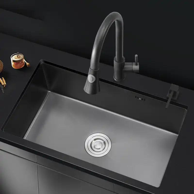 ナノ黒キッチンシンク大シングル腸シンク 304 ステンレス鋼手作りアンダーカウンターキッチンシンクafrts80 Kitchen Sinks Aliexpress