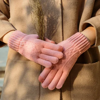 

Women Gloves Winter Knitting Wool Touch Screen Increase Guantes Invierno Mujer Thickening Keep Warm
